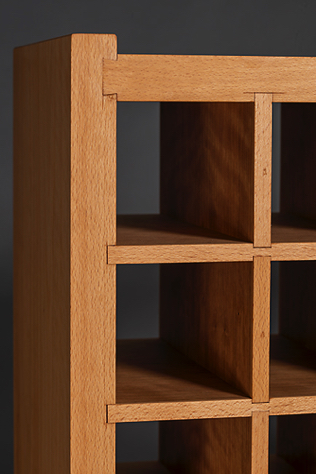 Birch Cabinet rear view, showing housed, tapered dovetails and cubby dadoes.